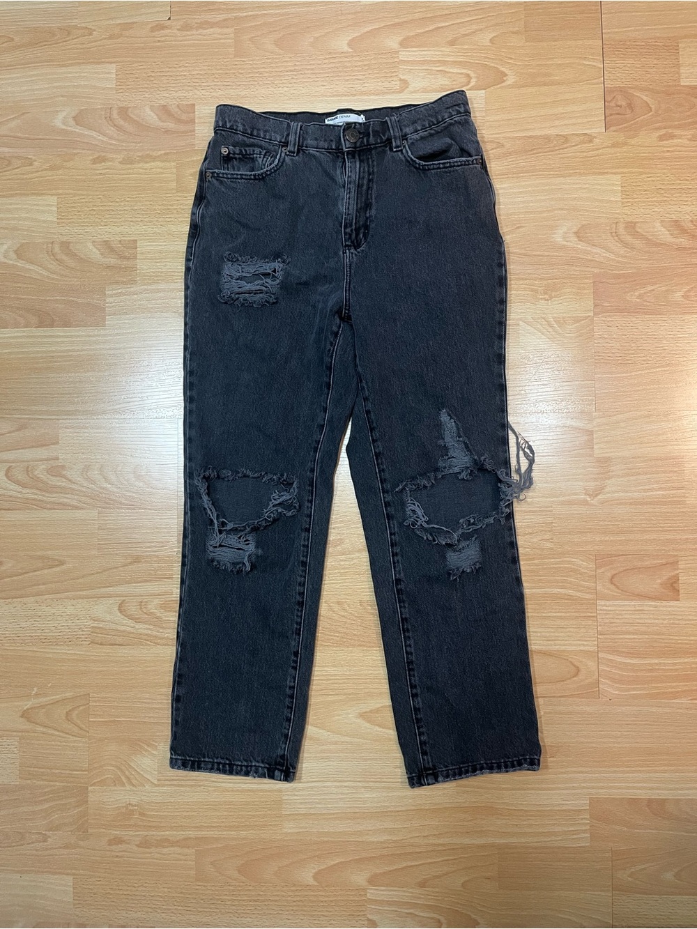 Garage Black Distressed Straight Leg Jeans